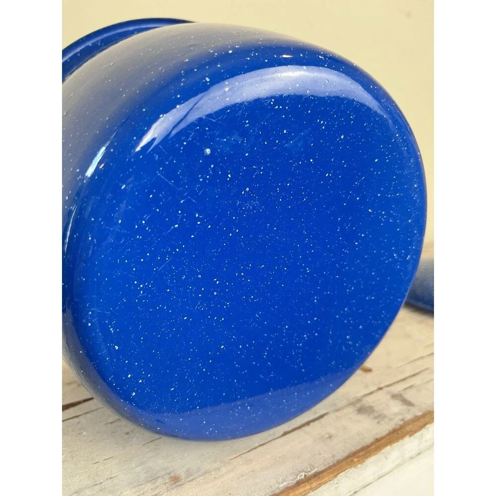 Vintage Blue And White Speckled Enamel Pot W/ Lid And Handle Indoor Outdoor 10”